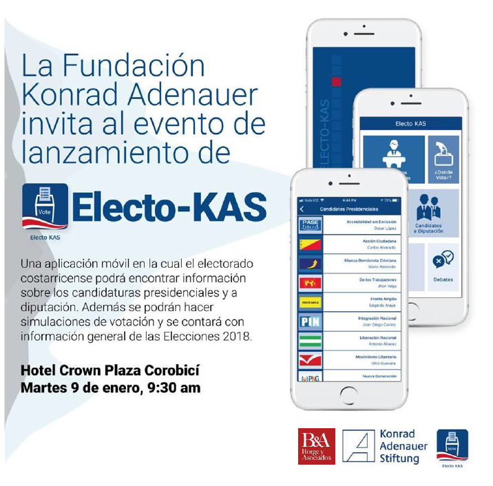 9-Enero-2018: Lanzamiento ELECTO-KAS en Costa Rica